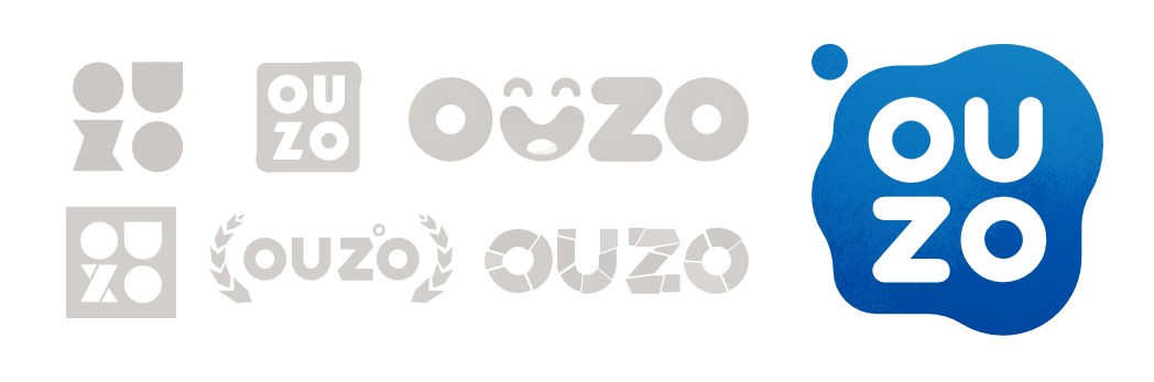 Ouzo Games logo along with rejected concepts