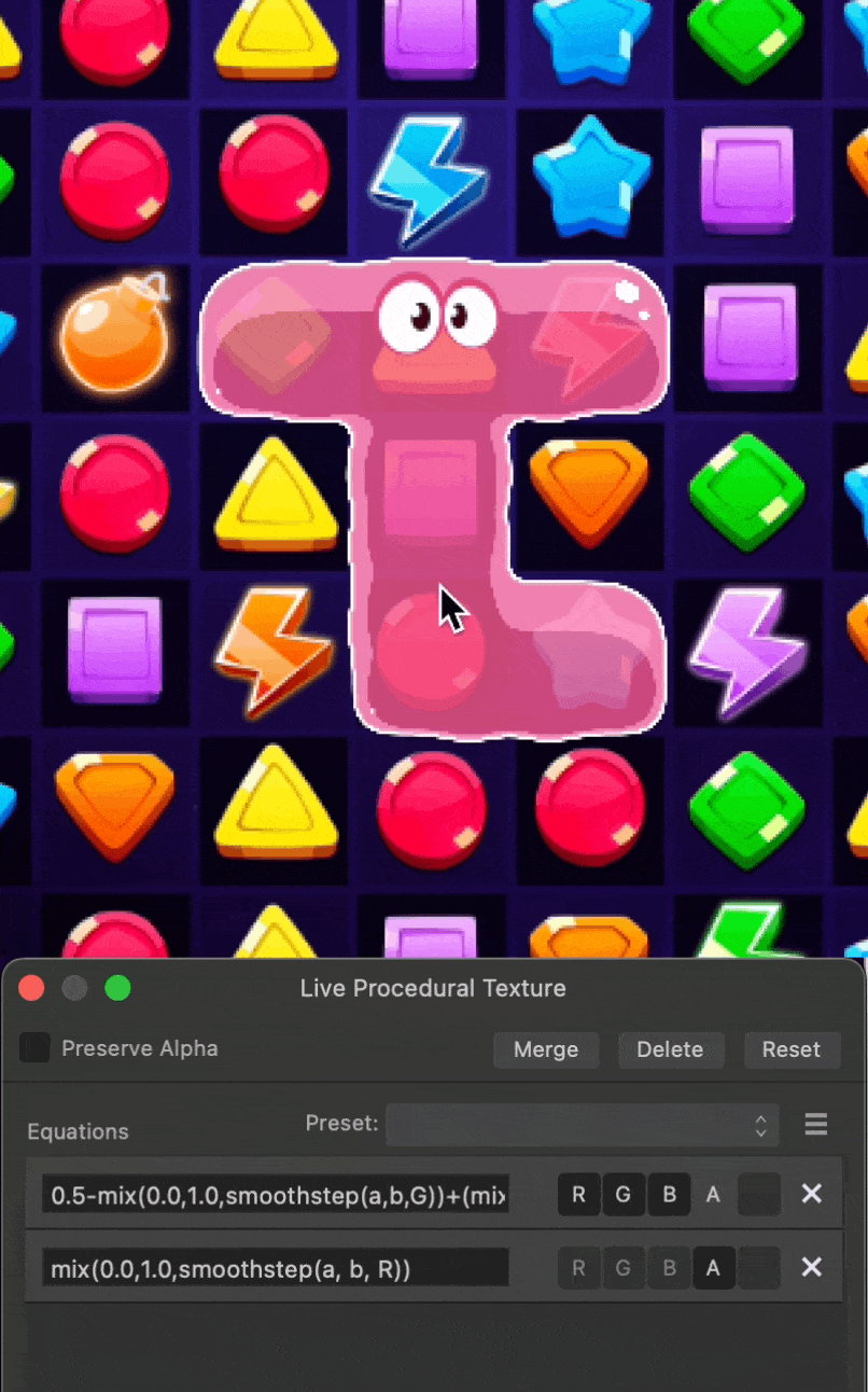 Jelly effect showing wobbly blobs over the game board