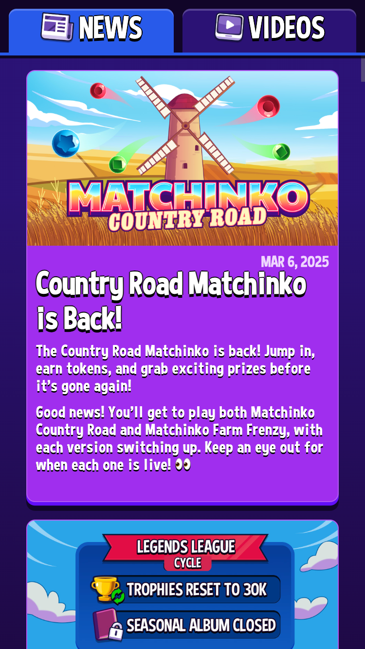 Screenshot of in-game news